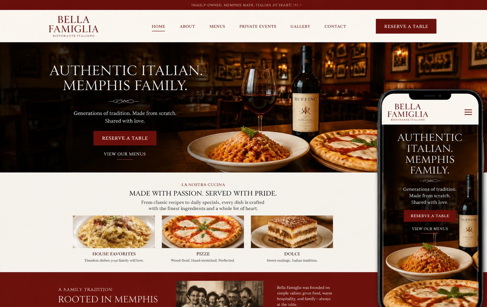 Preview of a generated Italian restaurant website